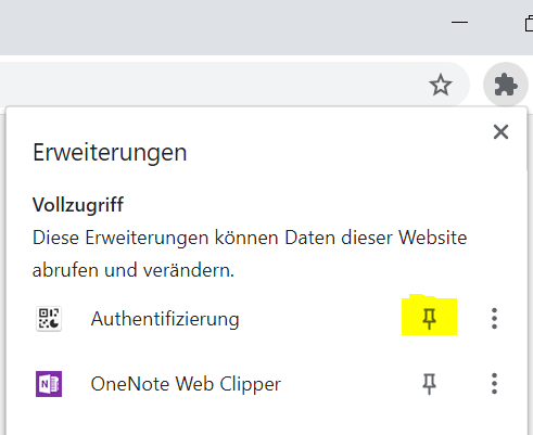 Authenticator anpinnen