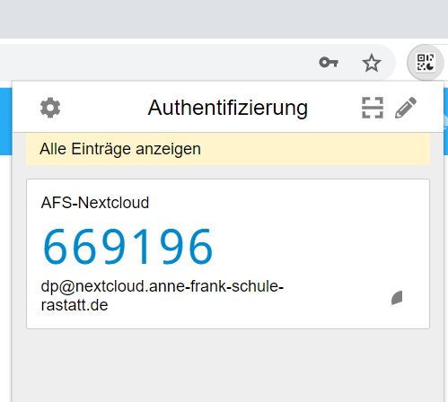 Authenticator-Fenster