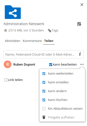 NC-geteilt-Einstellungen