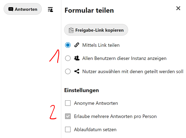 Zuteilung der Umfrage und zusätzliche Optionen