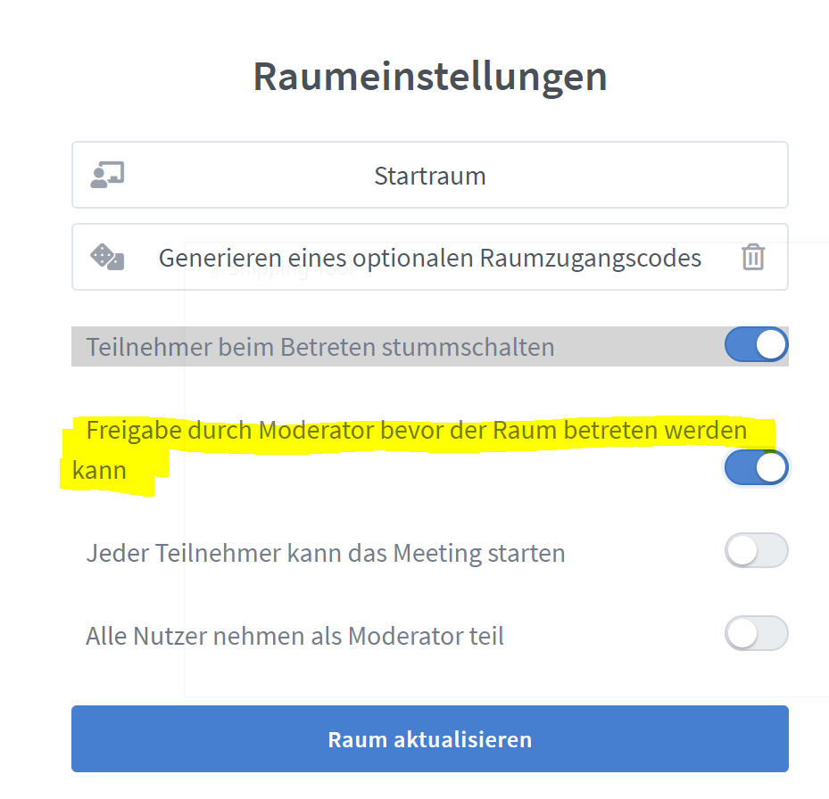 Warteraum aktivieren