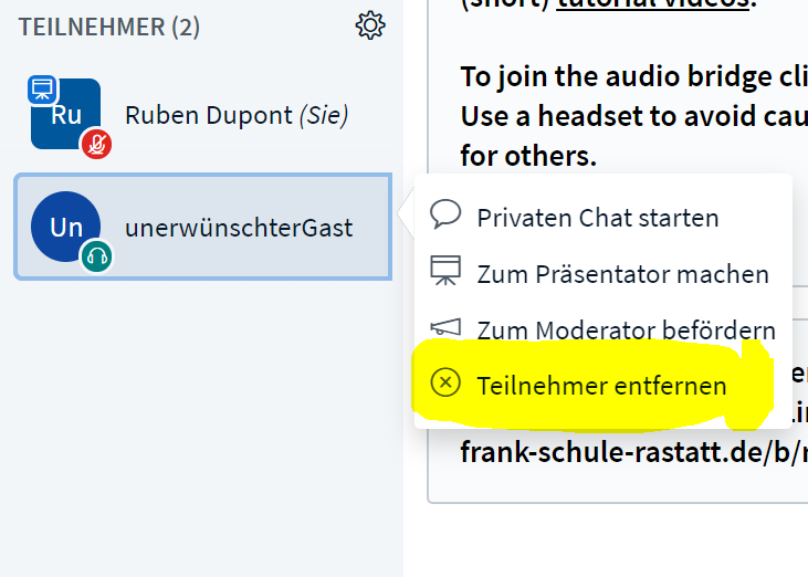 Teilnehmer entfernen
